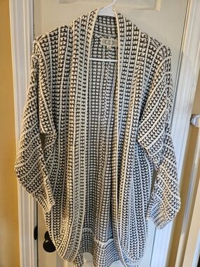 Pink Rose Black and Cream Open-Front Waffle Knit Cardigan